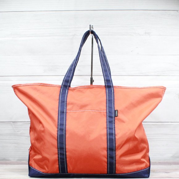 L.L. Bean Handbags - LL Bean Womens Orange Nylon Blue Trim Everyday Lightweight Shoulder Tote Bag